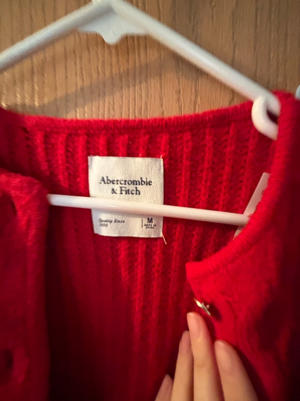 Abercrombie & Fitch Bright Red Cable Knit Pocket Cardigan - Picture 2 of 5